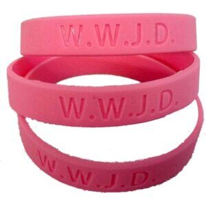WWJD Christian Silicone Rubber Bracelets Pink - 1 Doz